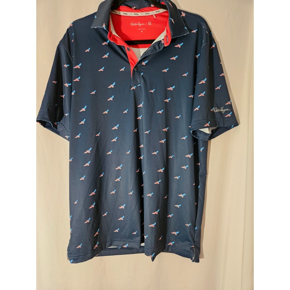 Walter Hagan Mens Medium Eagle US Flag Polo Patriotic USA Golf Shirt
